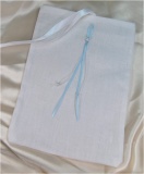 Schutztasche aus feinem Leinen in Wei� und Hellblau f�r Din A5-B�cher