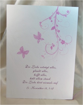 Persönlicher Spruch auf der Rückseite des Kirchenheftes