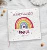 personalisiertes Gästebuch & Album zum 1. Geburtstag oder zur Babyparty mit farbenfrohem Regenbogen und Herz