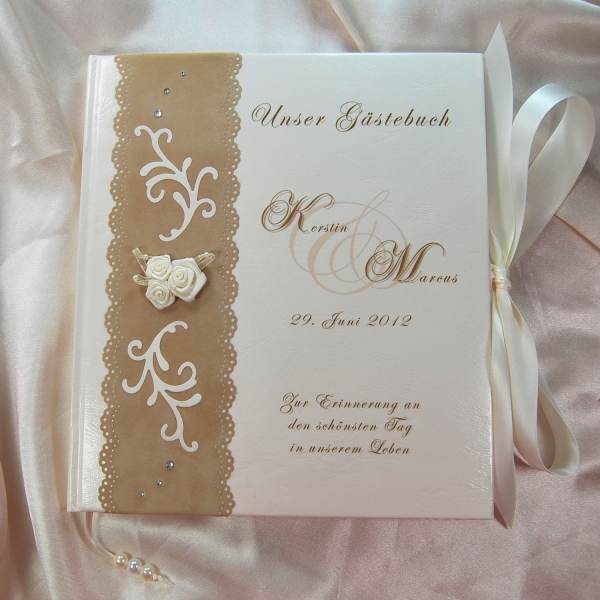 Hardcover Gästebuch Hochzeit mit Namen des Brautpaare, Hochzeitsdatum und Spruch