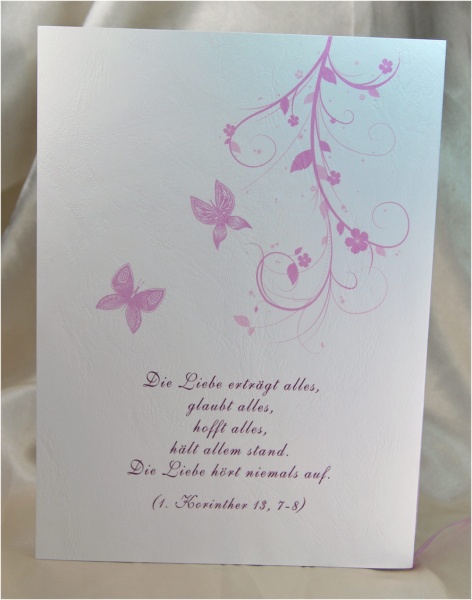 Persönlicher Spruch auf der Rückseite des Kirchenheftes