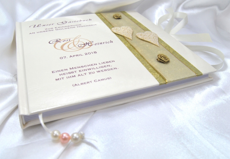 Www My Own Story De Gastebuch Zur Goldhochzeit Goldene Hochzeit In Creme Und Gold Mit Herzen Rosen Ornamente Gold Floral